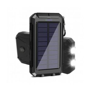 Carregador Portátil Preto Power Bank Solar Usb c/ Lanterna