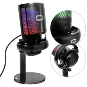 Microfone Gamer Preto com Suporte RGB Led 07 Cores Usb Pc