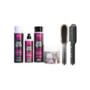Kit Liso Imediato Redutor de Volume + Escova Pente Alisadora