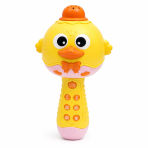 Microfone Musical Infantil Amarelo Interativo com Luz e Som