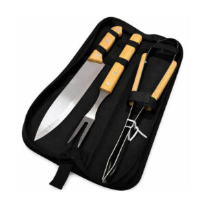 Kit de Churrasco 03 Peças em Aço Inox com Cabo de Madeira