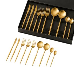 Jogo de Talheres Dourado Fosco com 24 Peças Aço Inox Premium