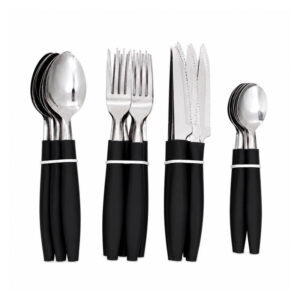 Jogo Talheres 24 Peças Inox Cabo Preto Faca Colher Garfo