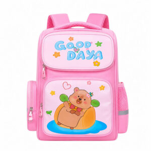 Mochila Infantil Capivara Rosa Alças de Costas Acolchoadas