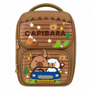 Mochila Infantil Capivara Marrom Alças de Costas Acolchoadas