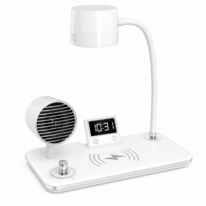 Luminária de Mesa Branca Caixa de Som Bluetooth Indução USB