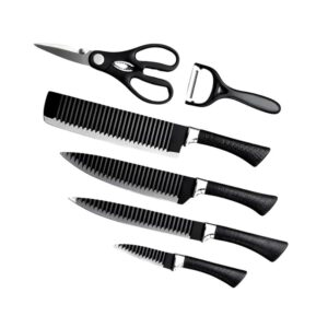 Kit Facas 6 Peças Frisadas Preta com Descascador e Tesoura